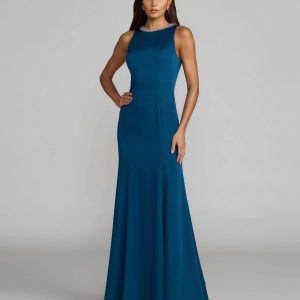 Blue Embellished Neck Trumpet Gown