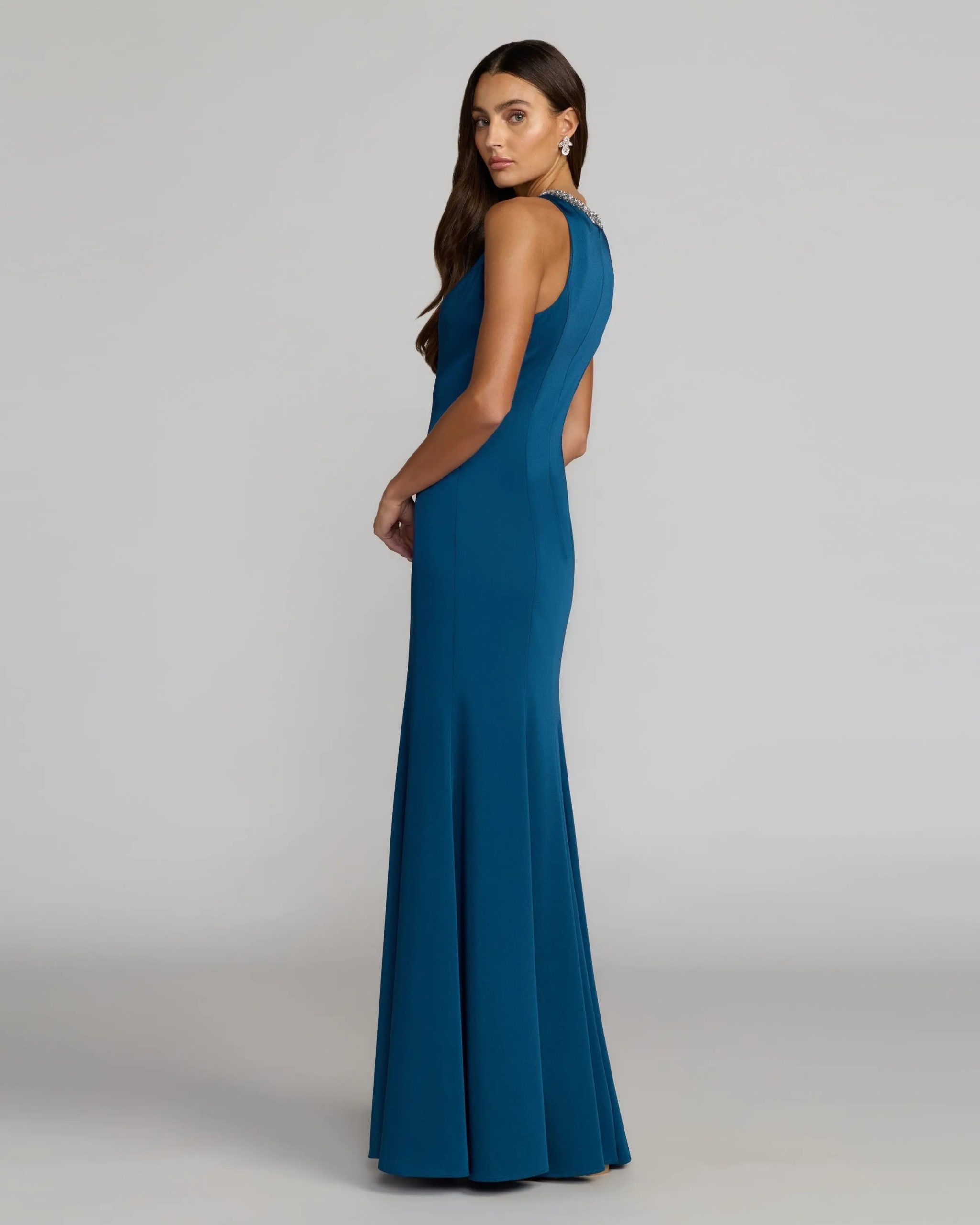 Blue Embellished Neck Trumpet Gown - Image 3