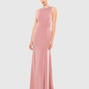 Pink Embellished Neck Trumpet Gown