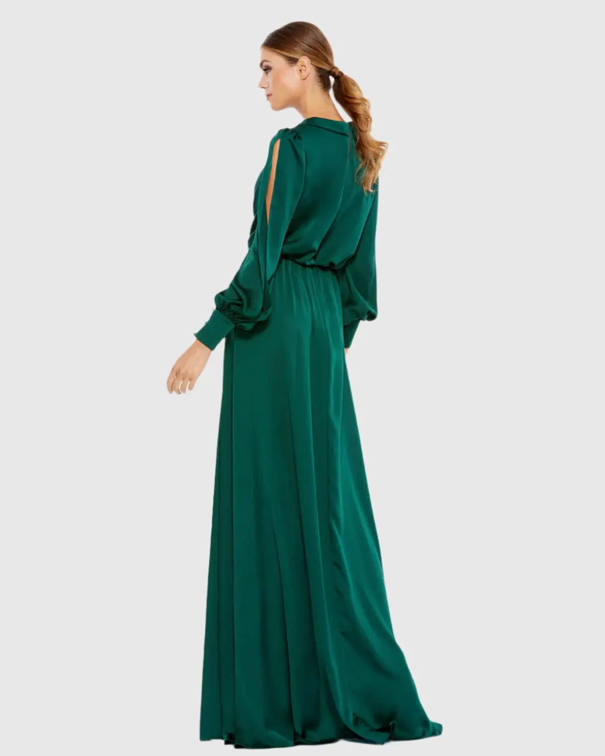 Green Bishop Sleeve Faux Wrap Gown - Image 3
