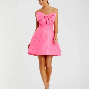 Pink Strapless Oversized Bow Fit & Flare Mini Dress