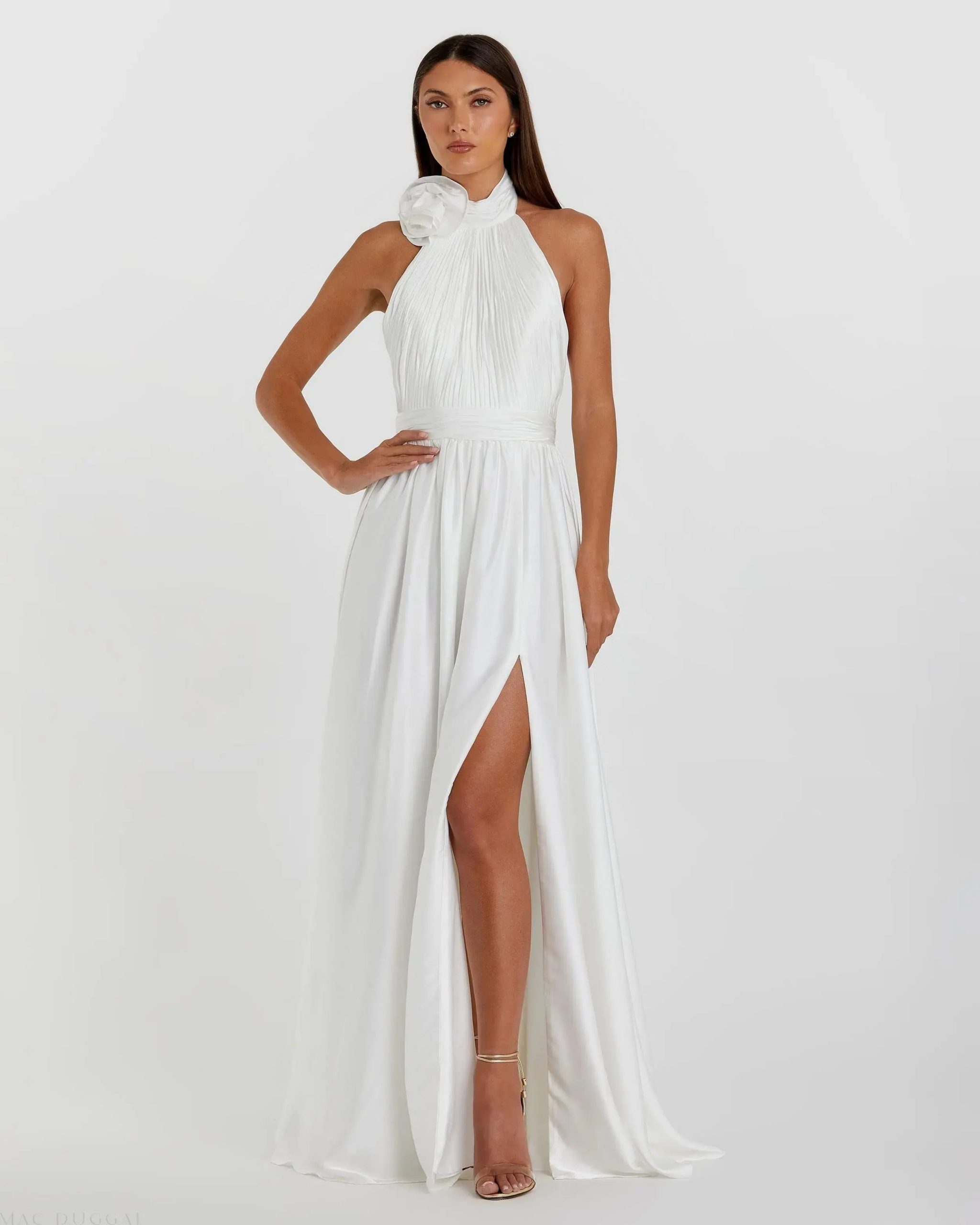 Soft Tie Halter Neck High Slit Gown - Image 3