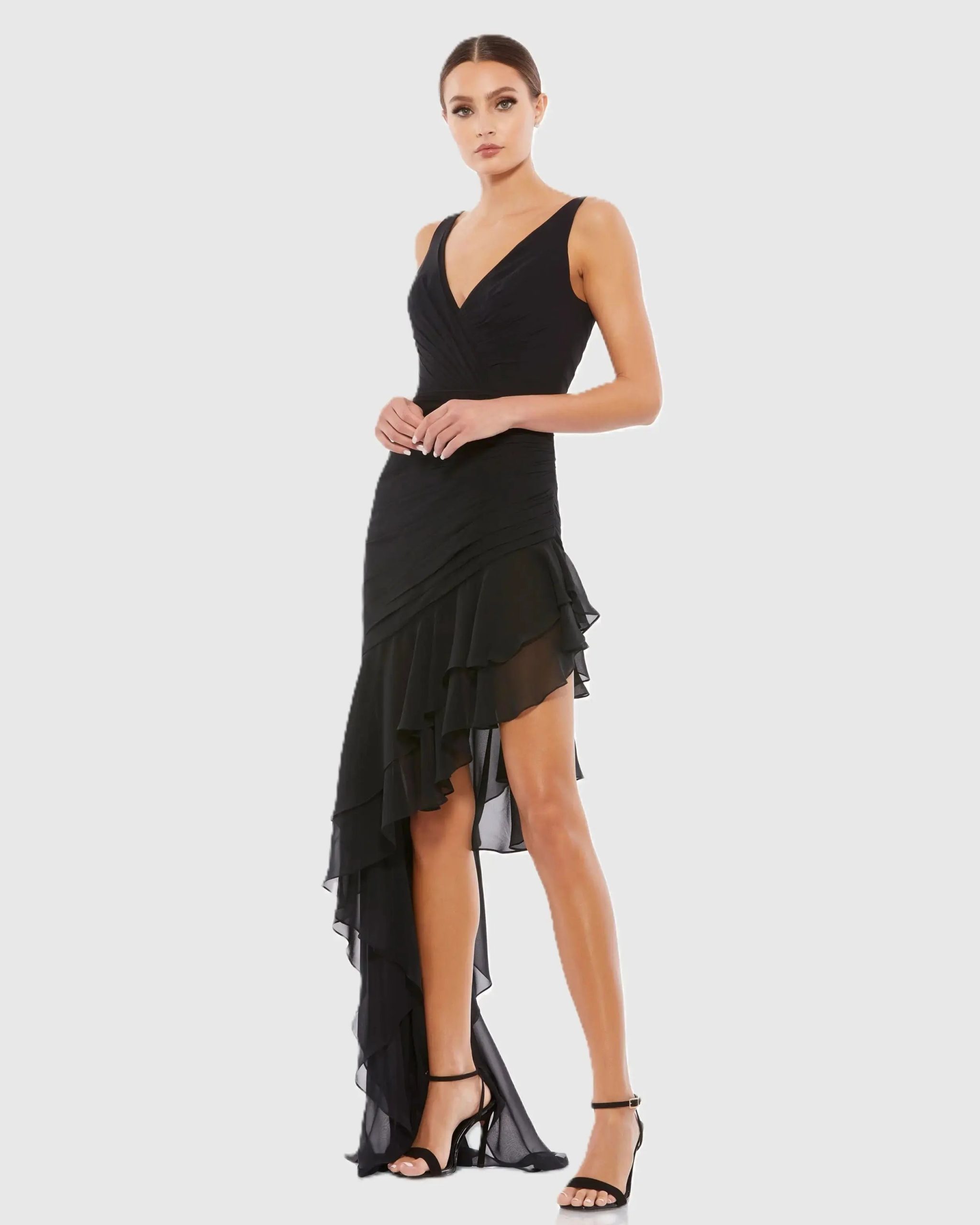 Asymmetrical Ruffled V-Neck Chiffon Dress - Image 2