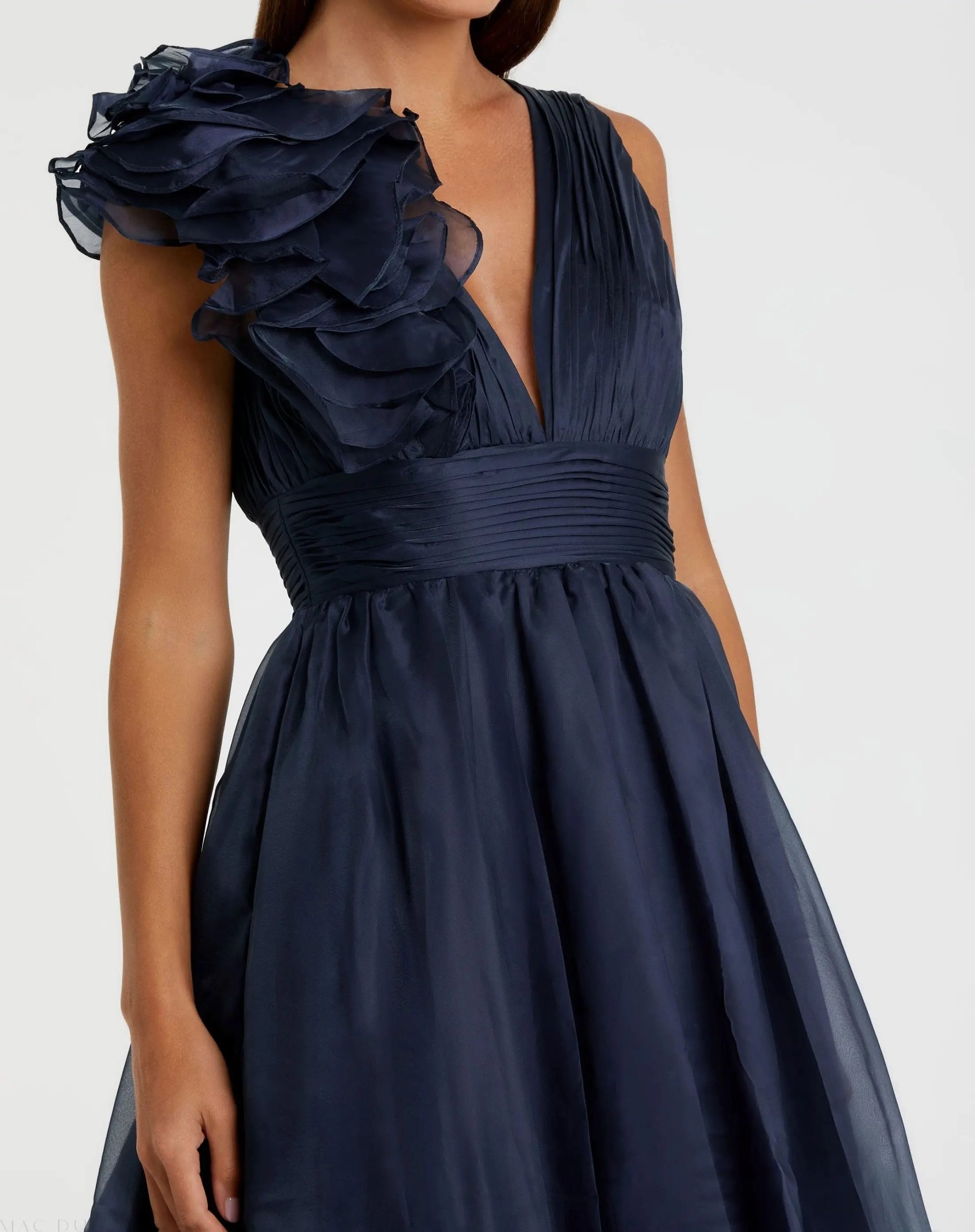 Navy Sleeveless Chiffon A-Line Tea Length Cocktail Dress - Image 2