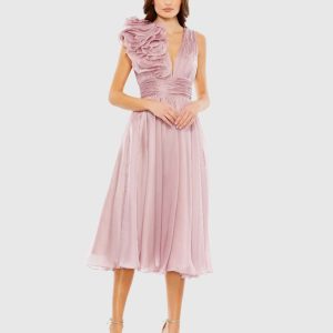 Pink Sleeveless Chiffon A-Line Tea Length Cocktail Dress