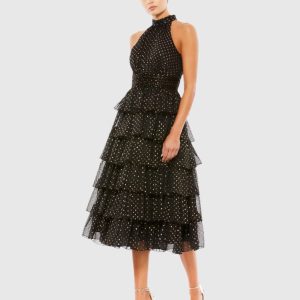 Black Layered Polka Dot Cocktail Dress