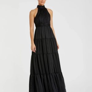Black Tie Halter Neck Tiered Gown