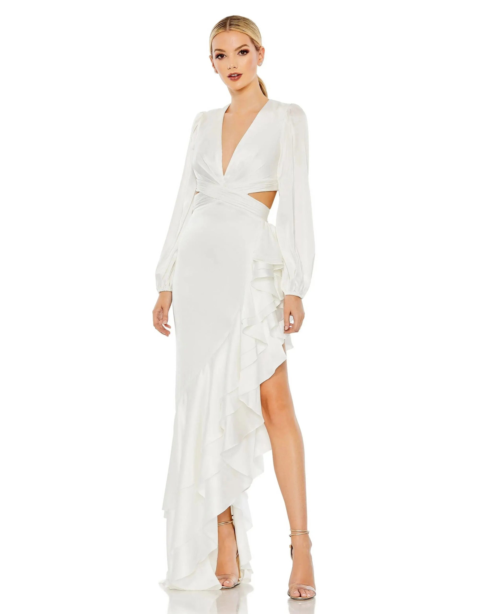 Cut Out Asymmetrical Ruffled Gown - Image 2