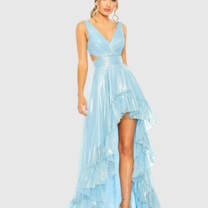 Cut Out High Low Ruffle Gown