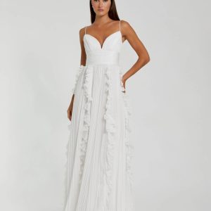 White Pleated Sleeveless Flowy Chiffon Gown