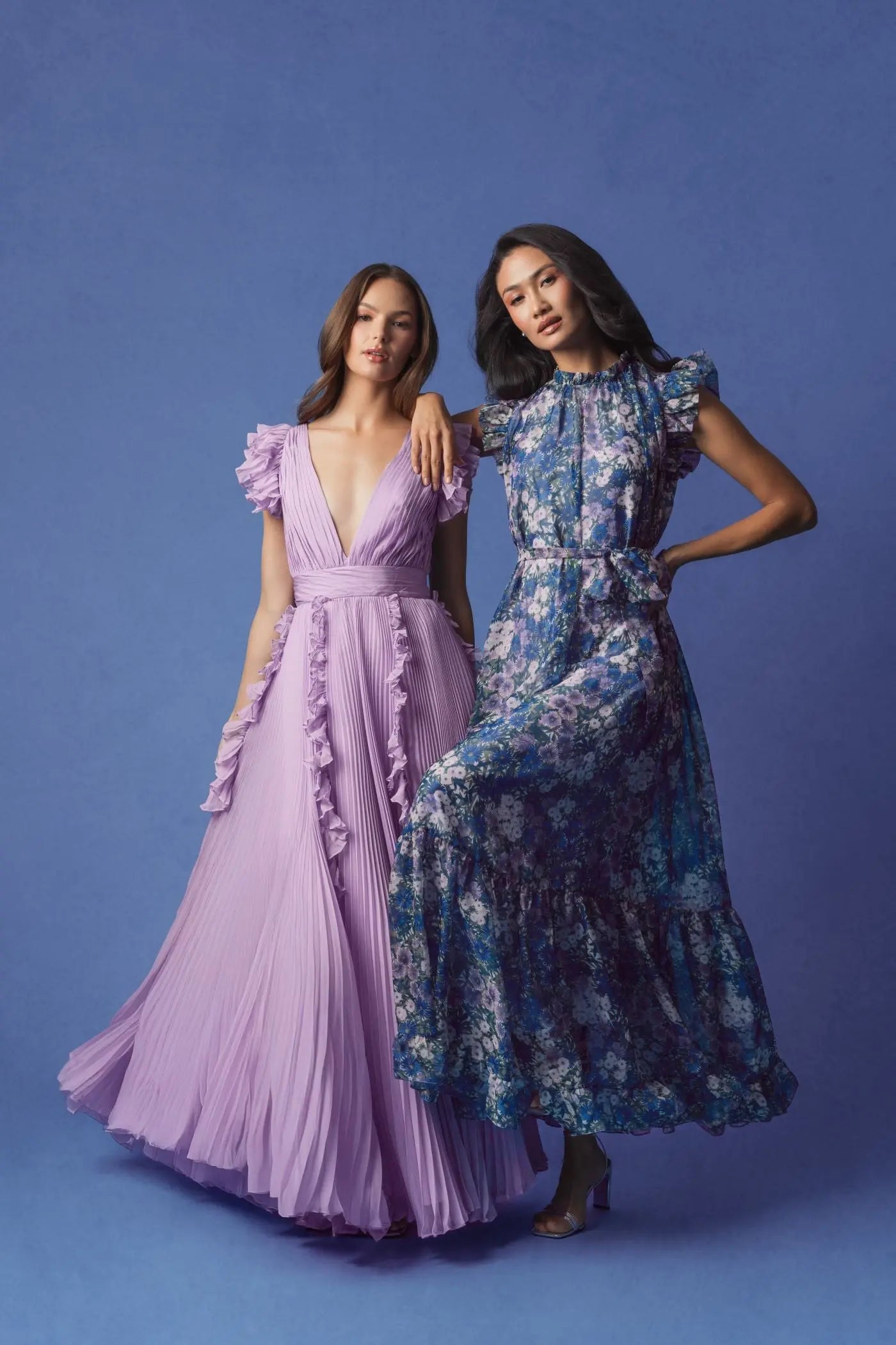 Purple Floral Chiffon Cap Sleeve Gown - Image 5