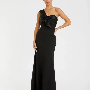 Black One Shoulder Draped Trumpet Gown