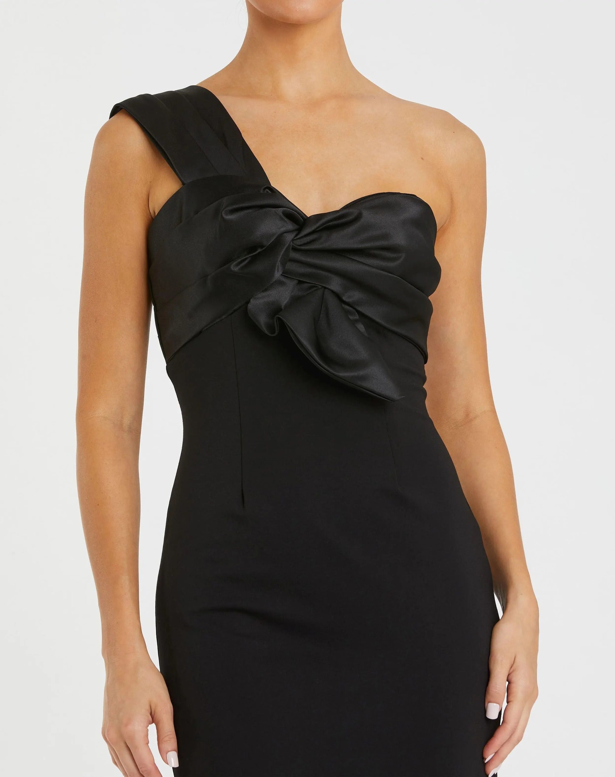 Black One Shoulder Draped Trumpet Gown - Image 2