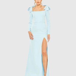 Empire Waist Long Sleeve Bow Shoulder Gown