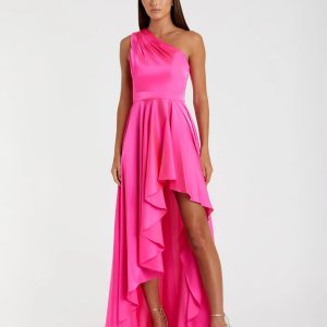 Pink One Shoulder High Low A Line Gown