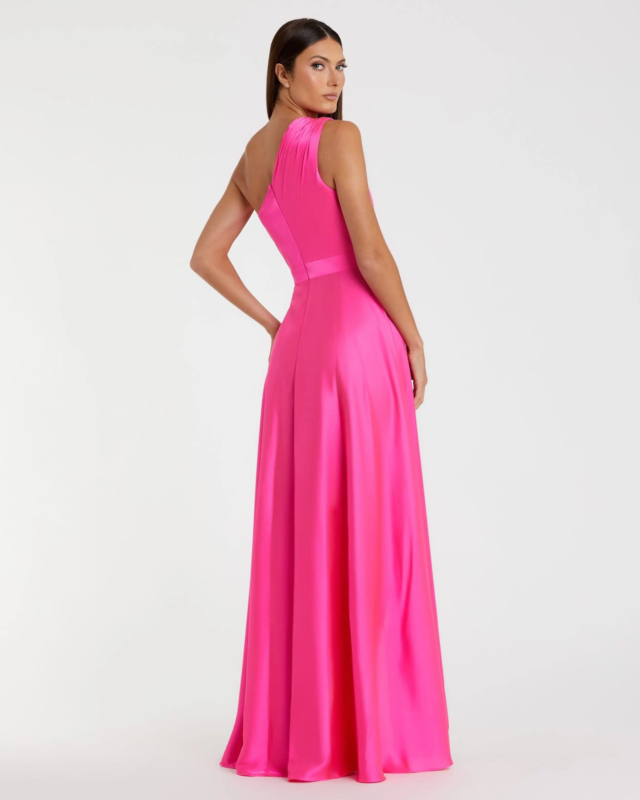 Pink One Shoulder High Low A Line Gown - Image 3
