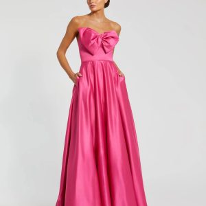 Pink Strapless A-Line Bow Ballgown