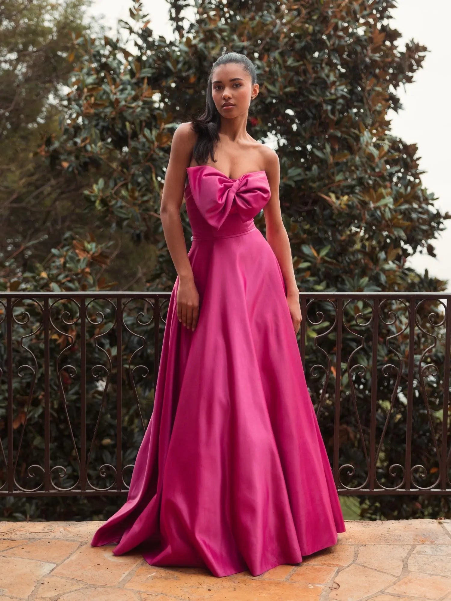 Pink Strapless A-Line Bow Ballgown - Image 4