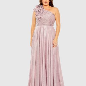Purple Floral Detail One Shoulder Gown (Plus)