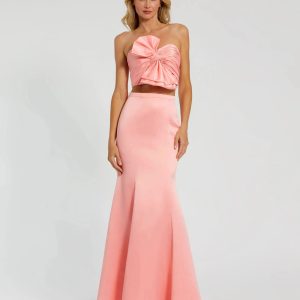 Pink Strapless Bow Top and Mermaid Skirt 2 Piece Set