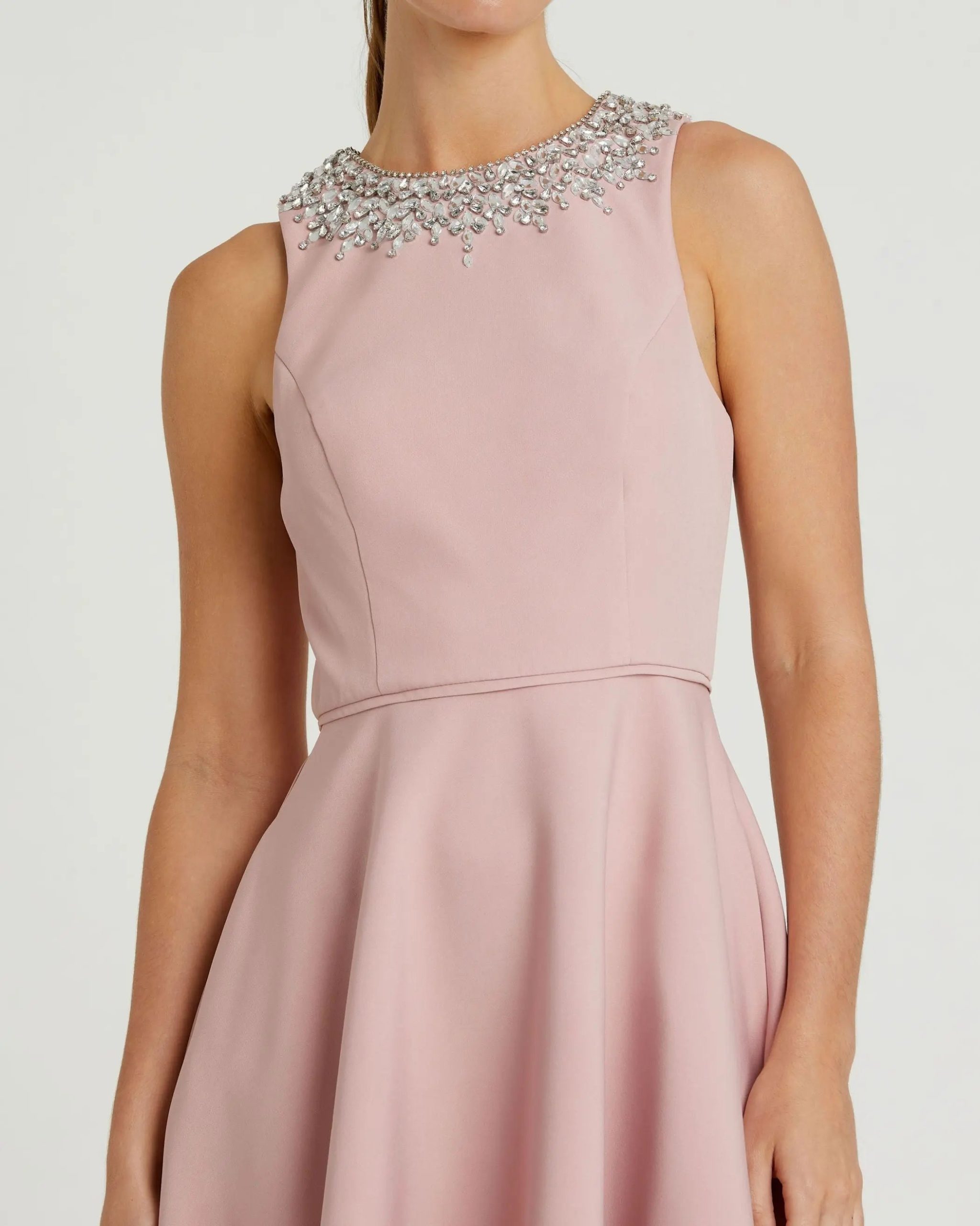 Pink Crepe Embellished Neck High Low Gown - Image 2