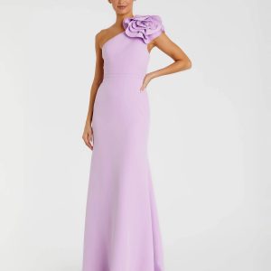 Purple One Shoulder Gown With 3D Flower