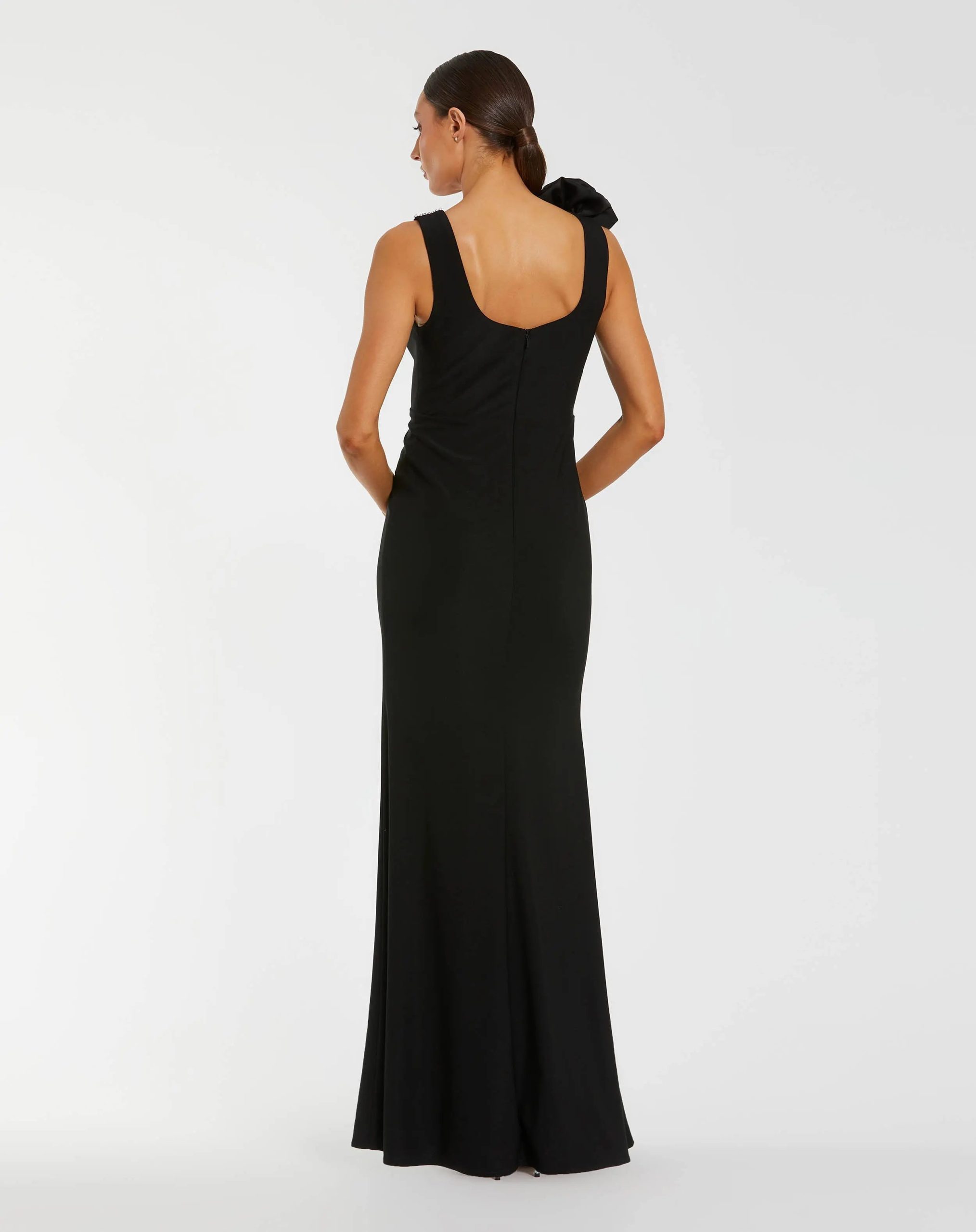 Black Beaded Scoop Neck Jersey Gown With 3D Flower - Image 3
