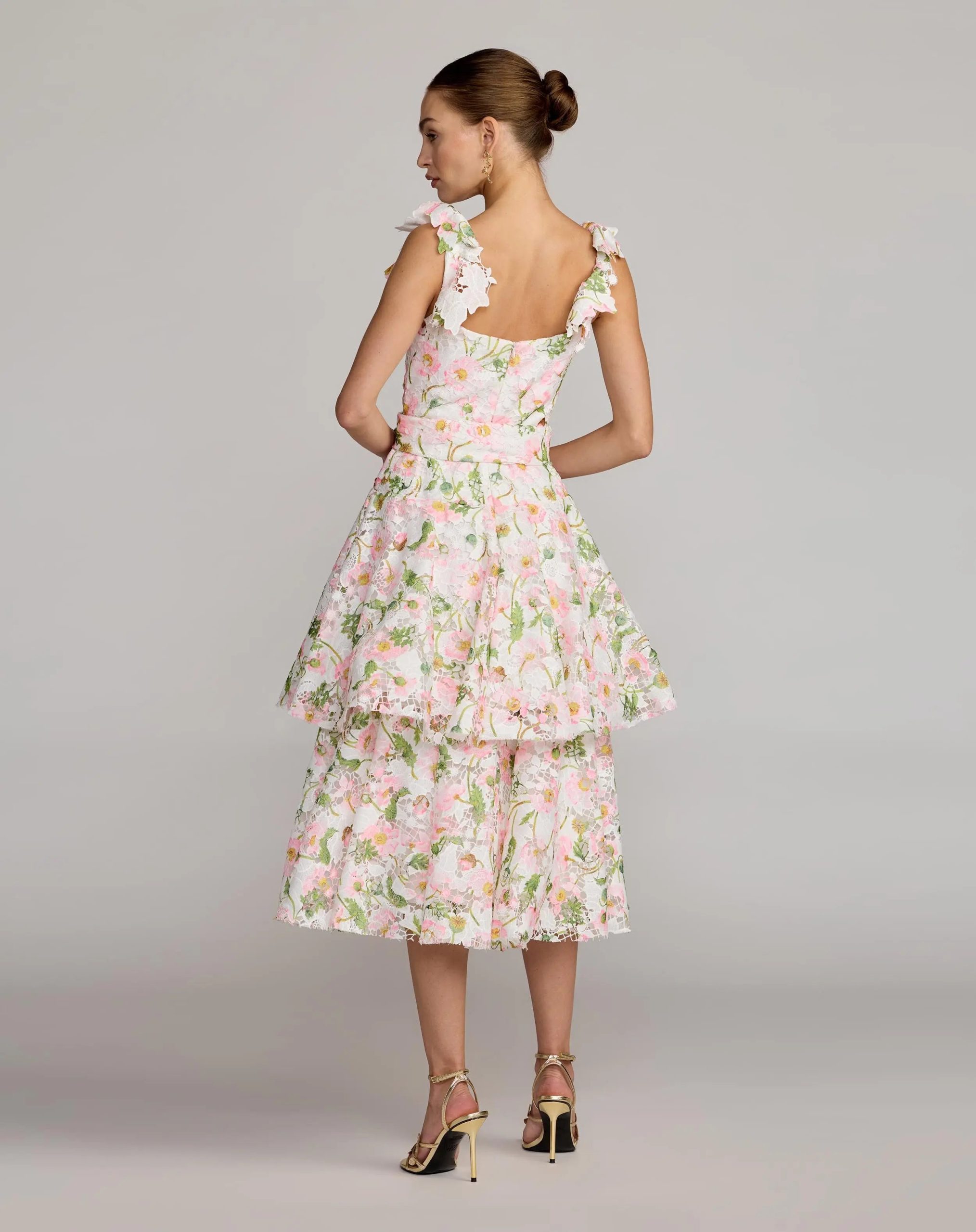 White Multicolor Floral Lace Tiered Midi Dress - Image 2