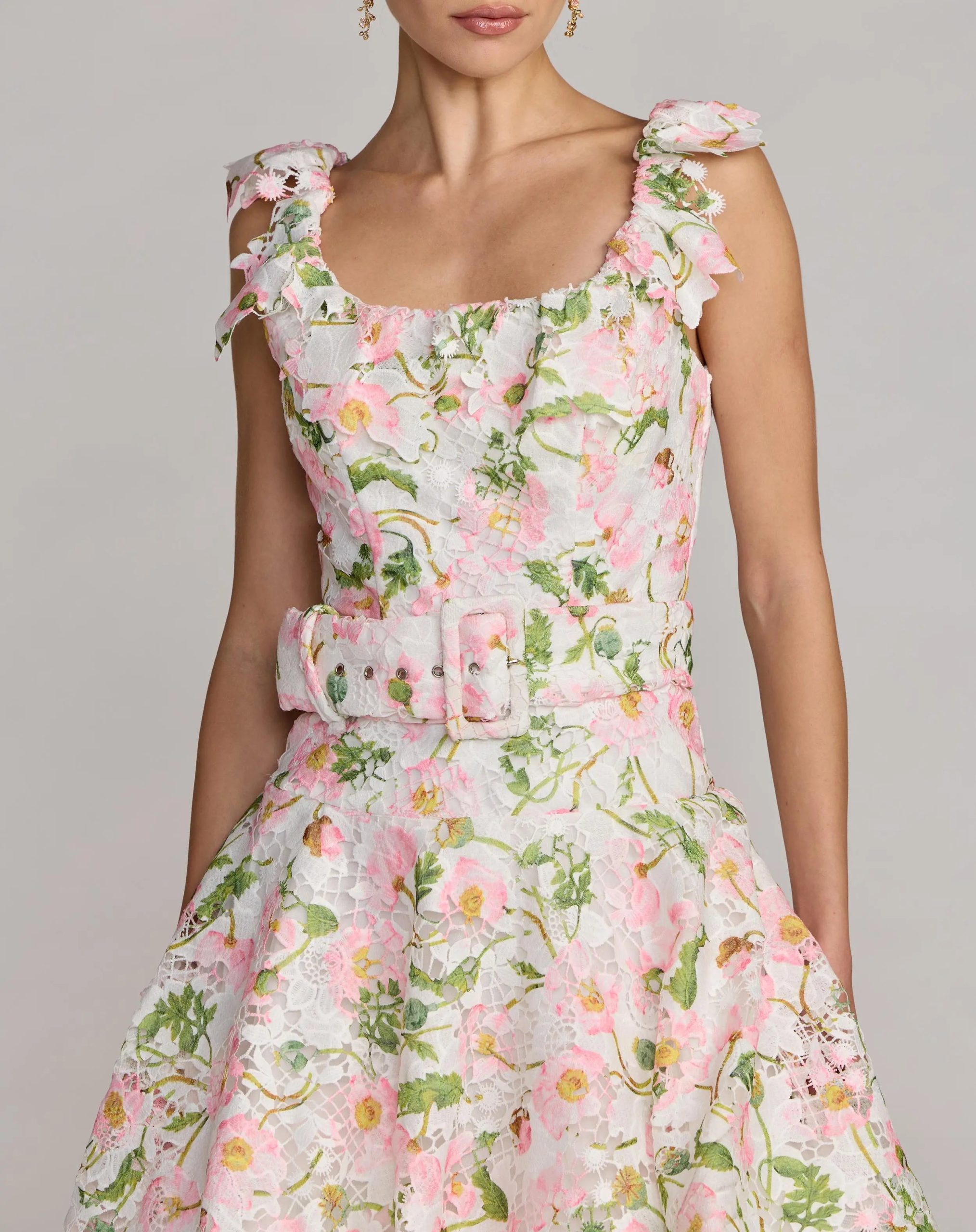 White Multicolor Floral Lace Tiered Midi Dress - Image 3