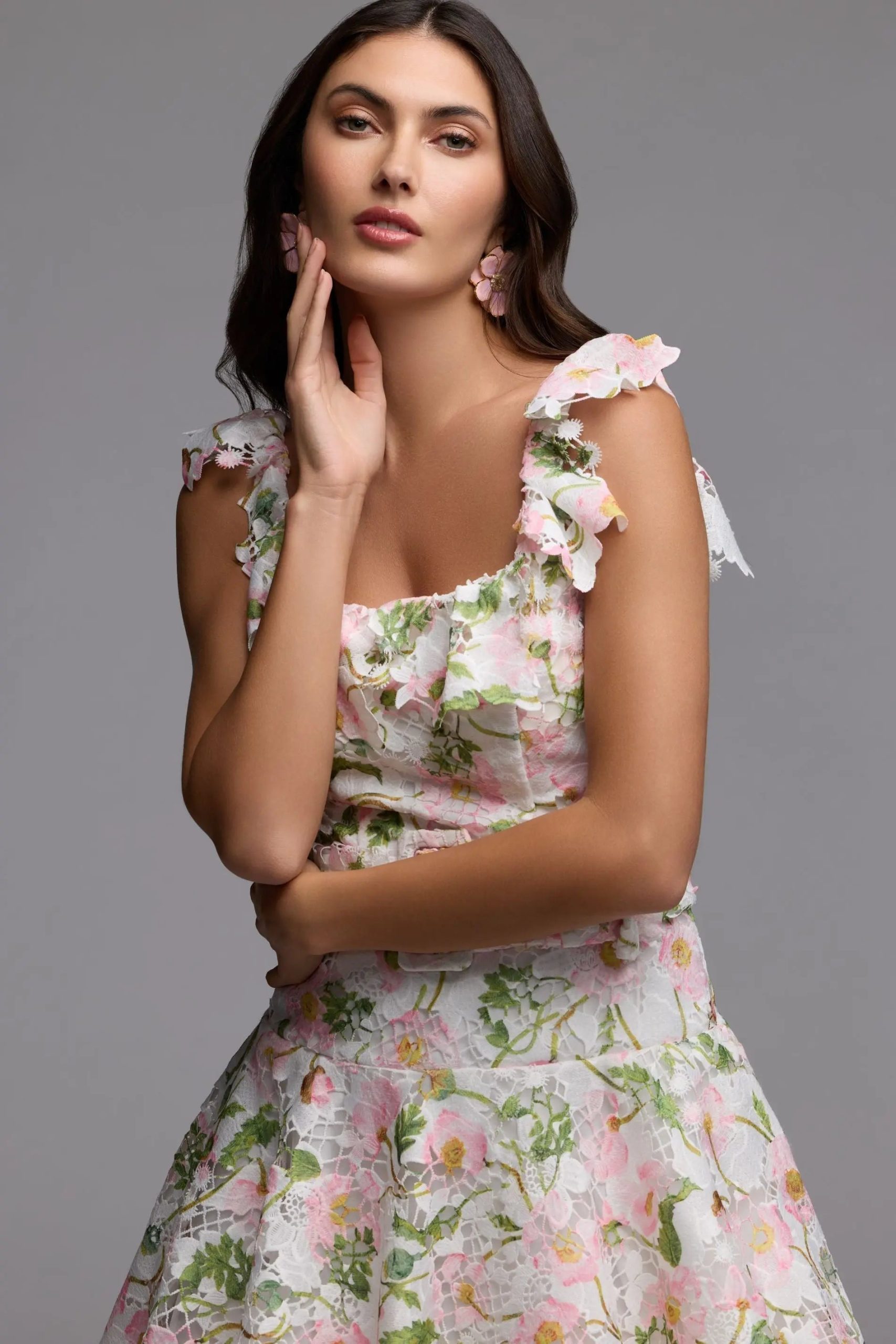 White Multicolor Floral Lace Tiered Midi Dress - Image 5