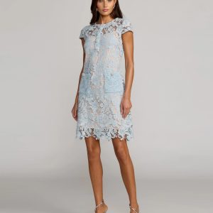 Blue Lace Button Front Mini Dress