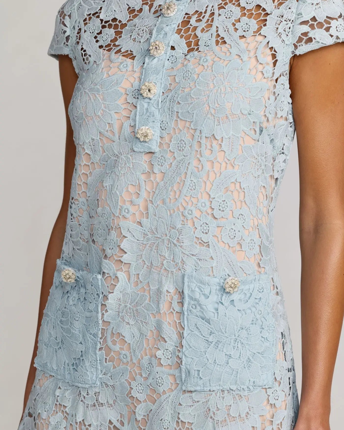 Blue Lace Button Front Mini Dress - Image 2