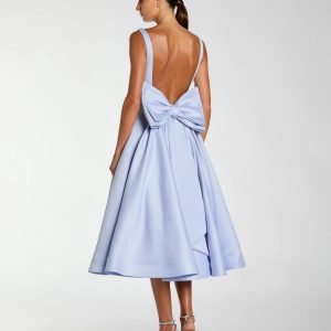 Purple Bow Back A Line Midi Dress