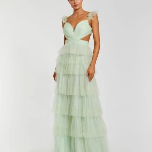 Ruffle Tiered Tulle Cut Out Gown