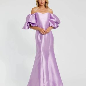 Purple Sweetheart Off The Shoulder Puff Sleeve Gown