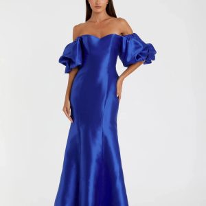Blue Sweetheart Off The Shoulder Puff Sleeve Gown
