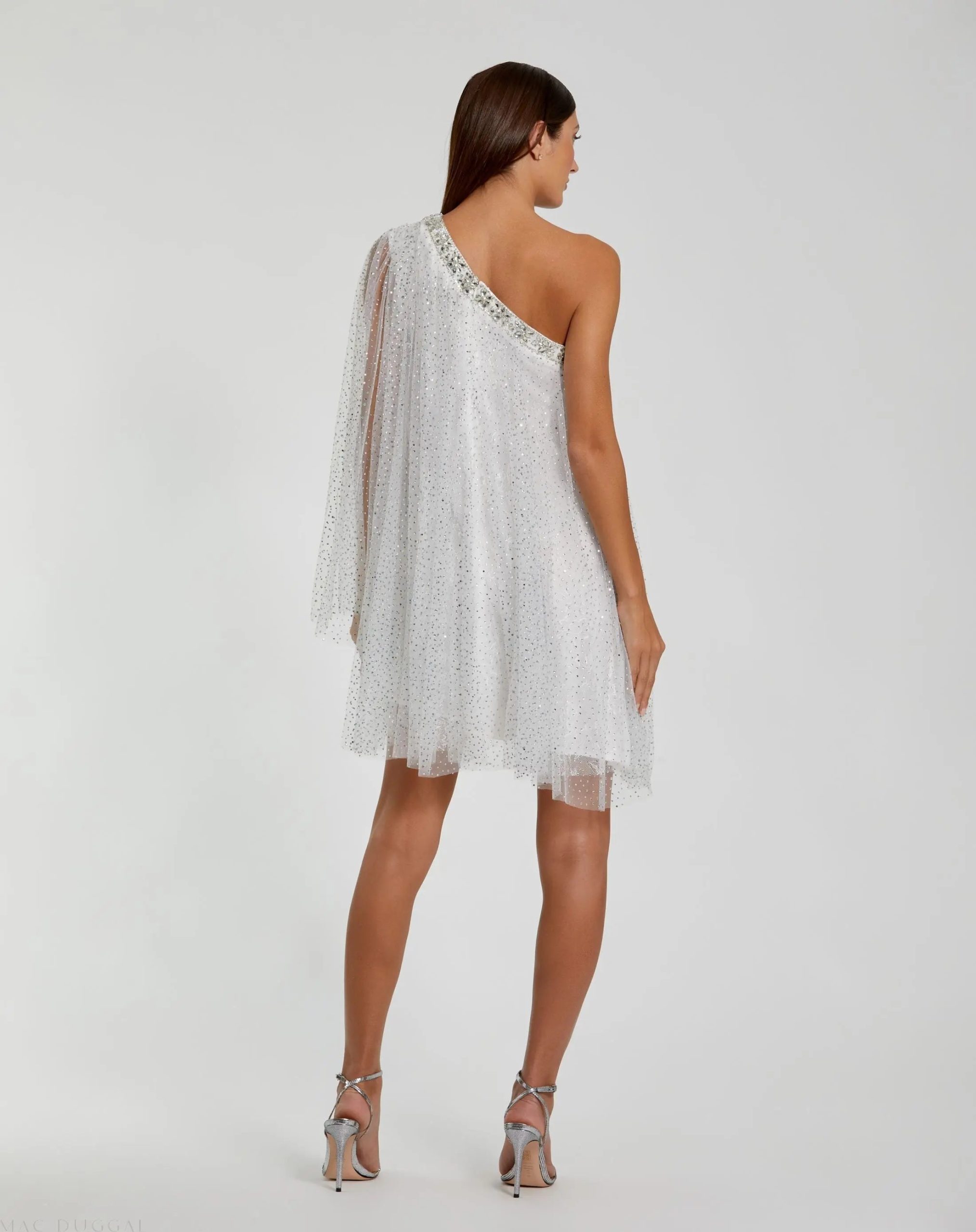 White One Shoulder Embellished Tulle Mini Dress - Image 3