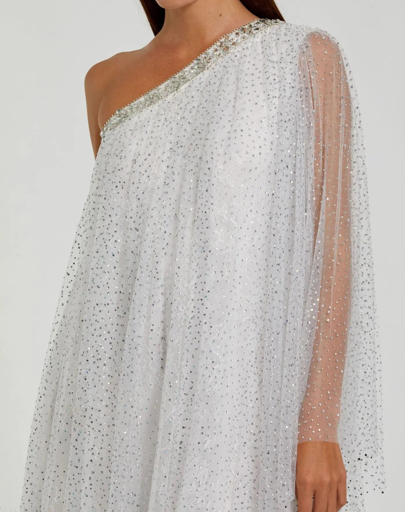 White One Shoulder Embellished Tulle Mini Dress - Image 2