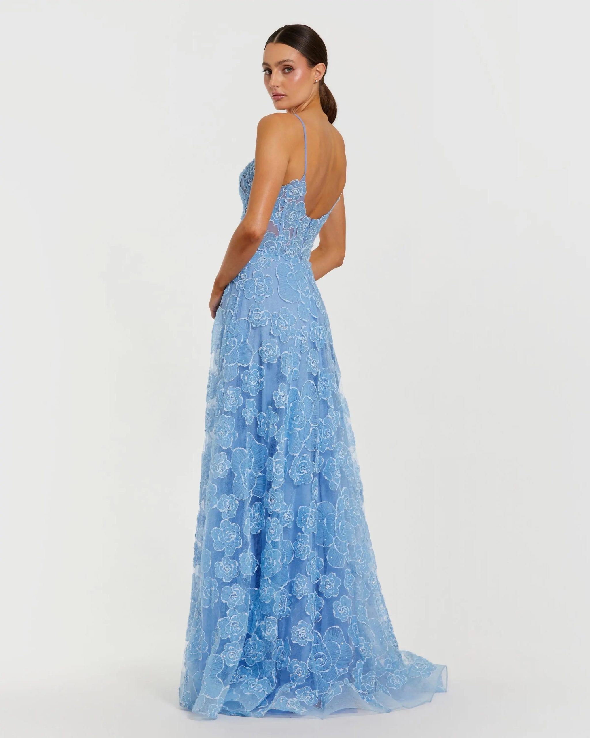 Blue Embroidered Sweetheart Neck A-Line Gown - Image 3