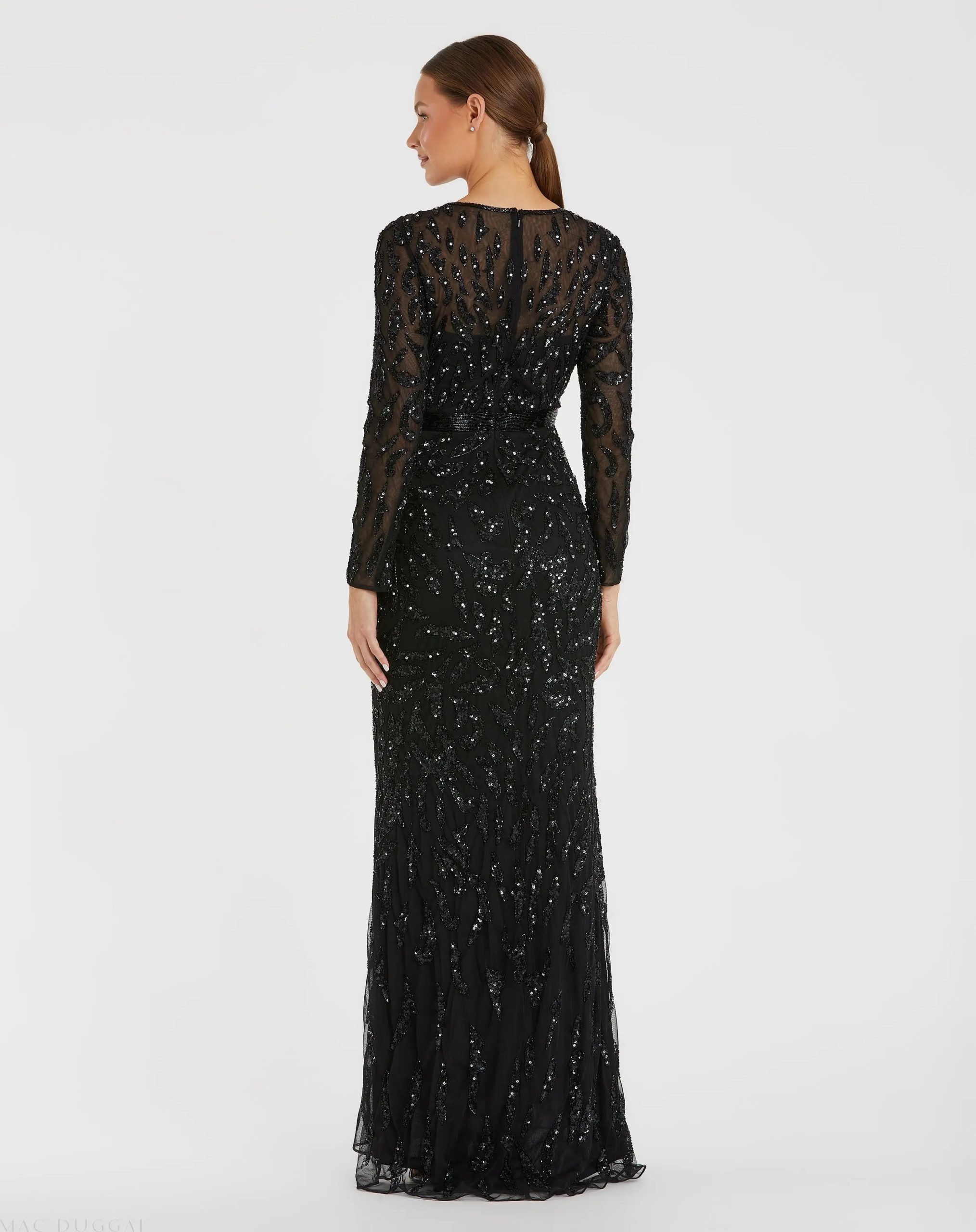 Black Long Sleeve Beaded Evening Gown - Image 3