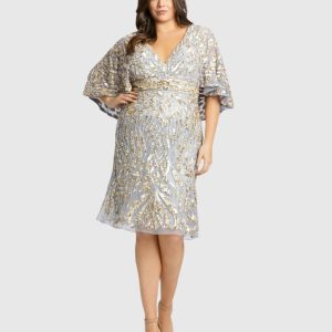 Embellished Cape Sleeve Cocktail Dress