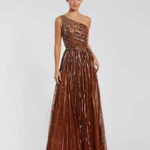 Embellished One Shoulder A-Line Gown