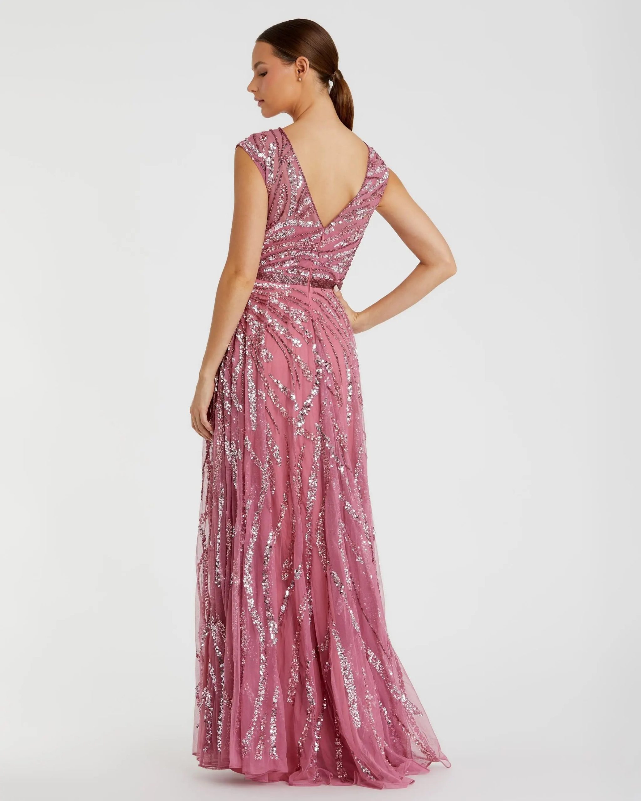 Pink Cap Sleeve Embellished Evening Gown - Image 3
