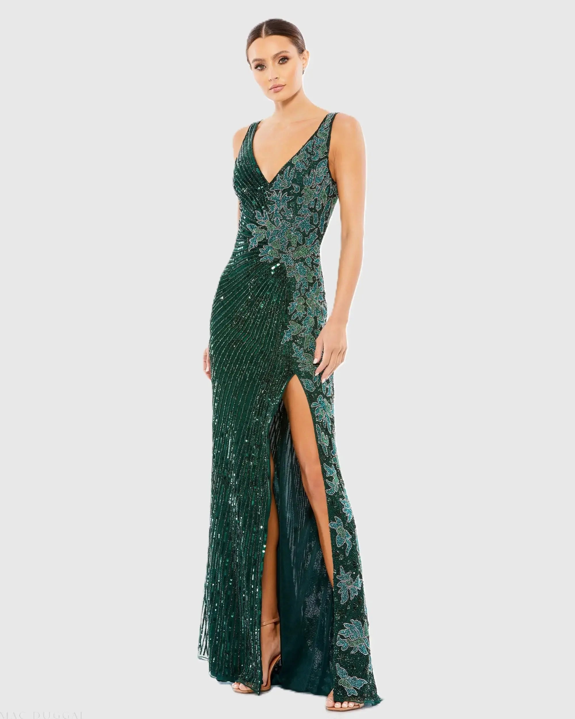 Beaded Floral Sleeveless Gown - Image 3