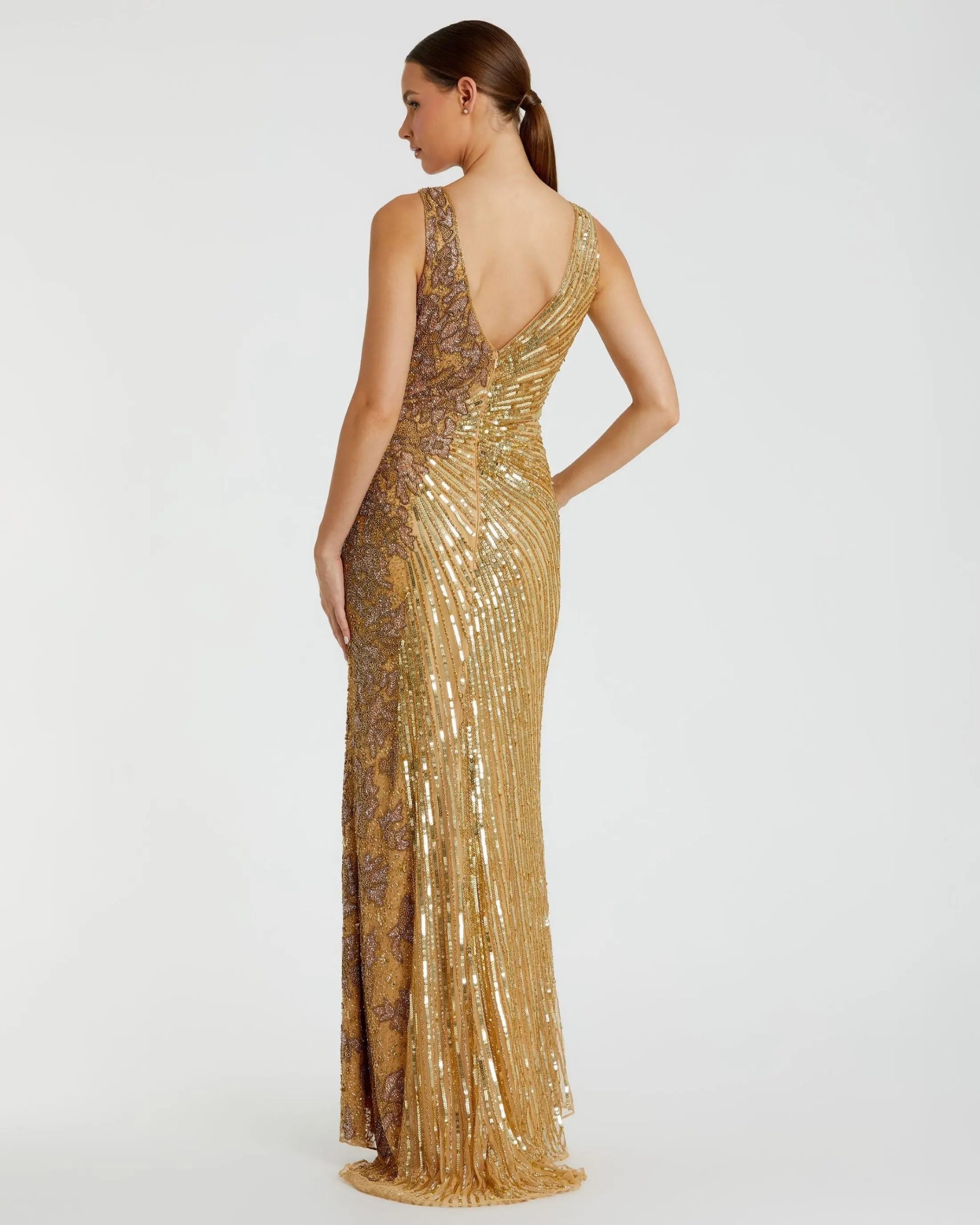 Gold Beaded Floral Sleeveless Gown - Image 3