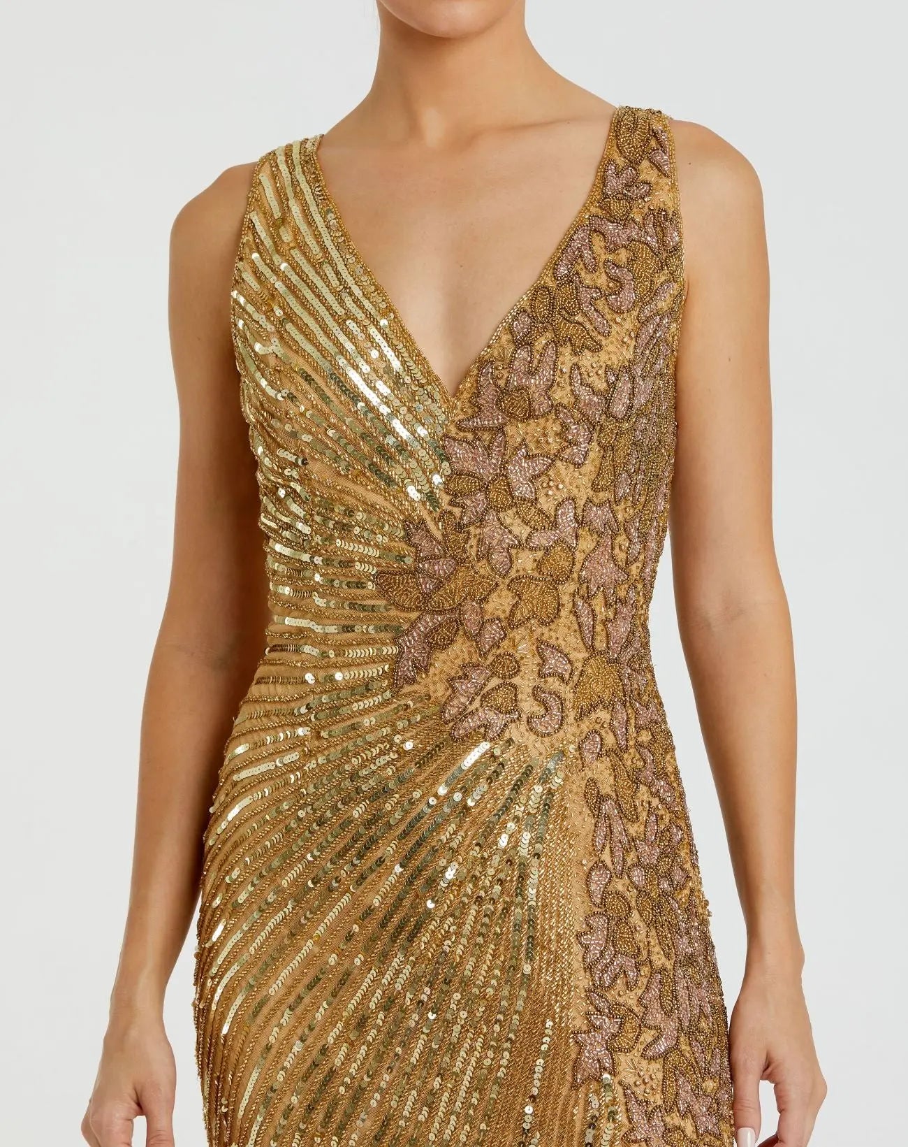 Gold Beaded Floral Sleeveless Gown - Image 2