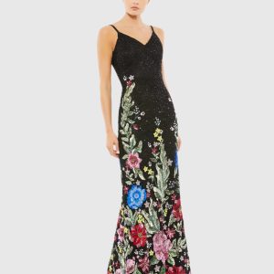 Floral Embellished Spaghetti Strap Gown