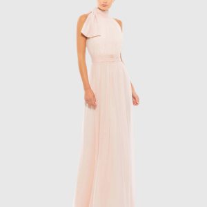 Pink High Neck Chiffon Gown