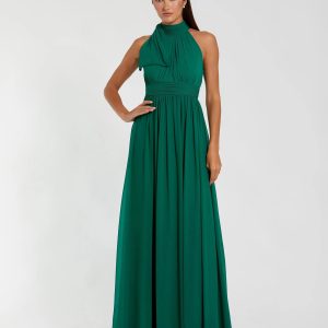 Green High Neck Chiffon Gown