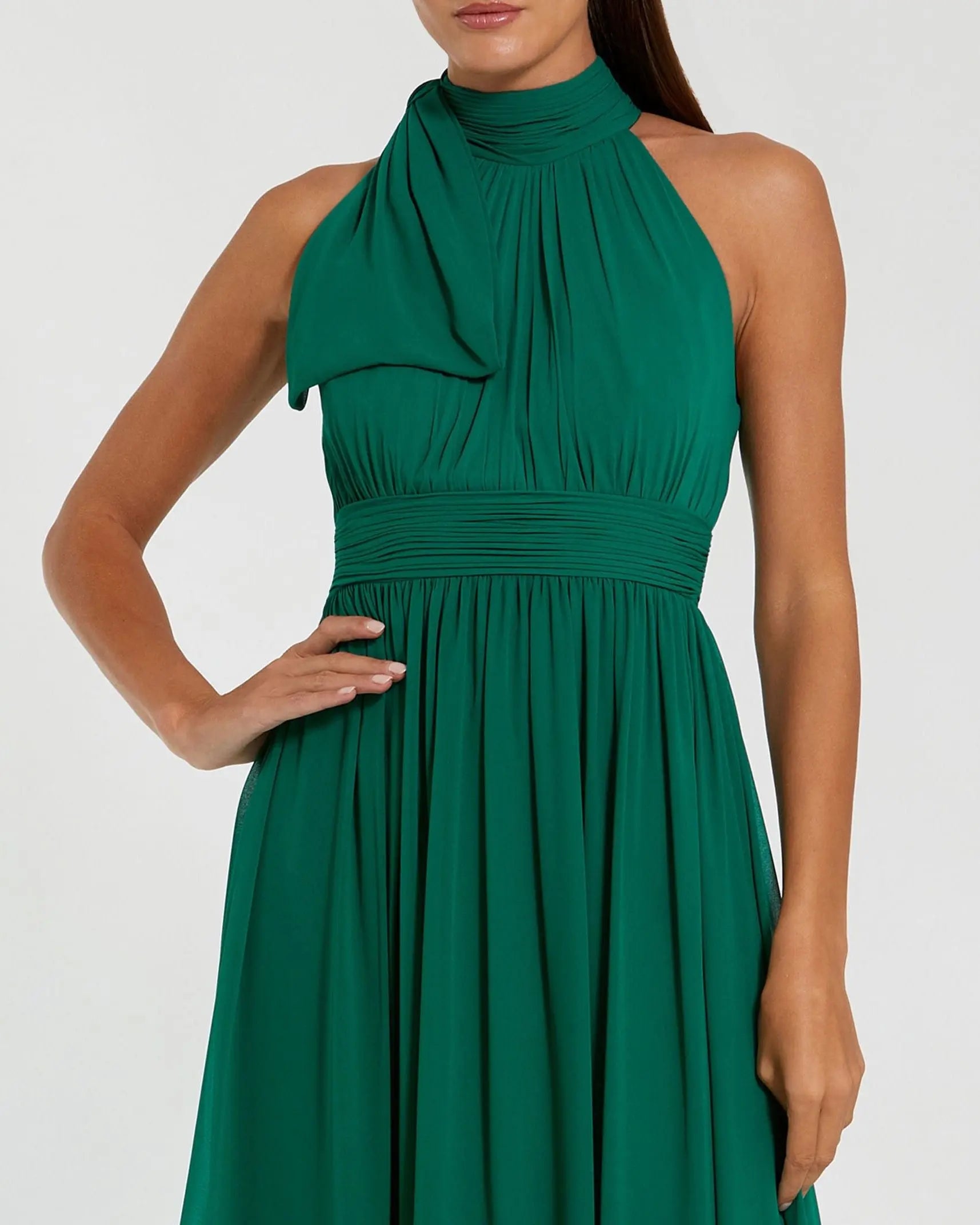 Green High Neck Chiffon Gown - Image 2